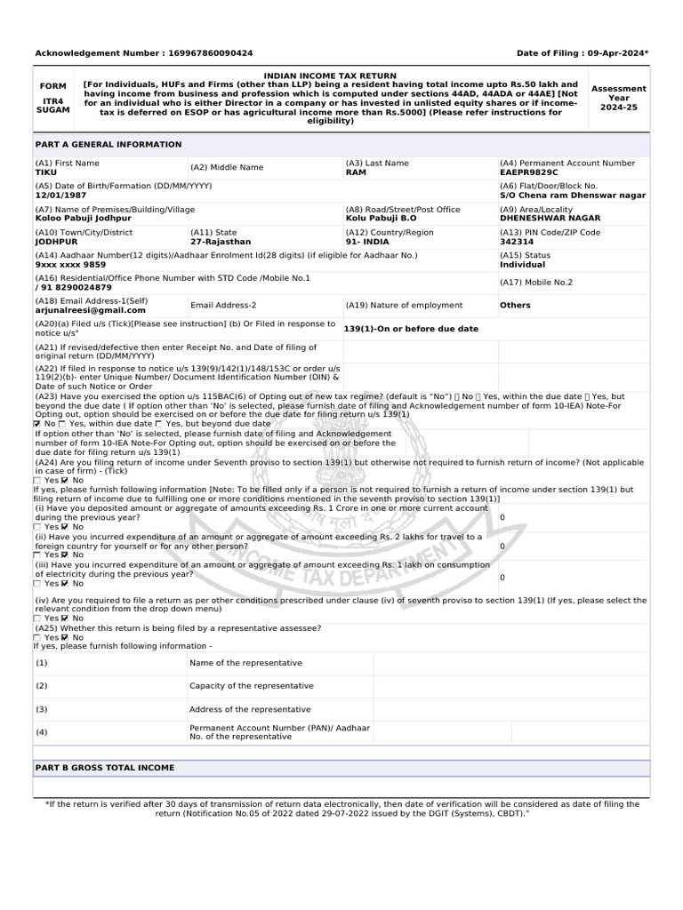 ITR4 Sugam Income Tax Return 2024-25 | PDF | Pension | Taxes