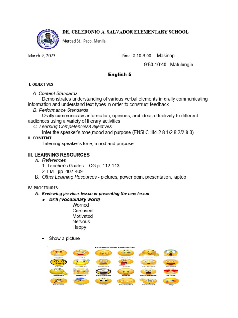 ENGLISH Lesson Plan Thursday 3-09-2023 | PDF