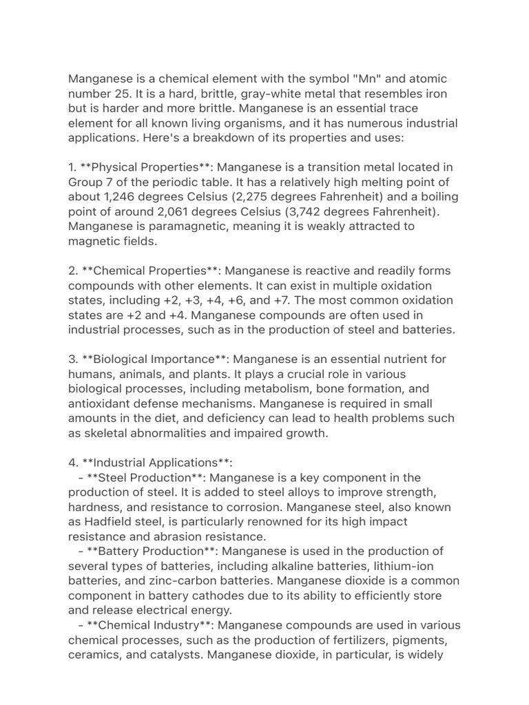 Manganese: Symbol and Key Properties | PDF | Manganese | Steel