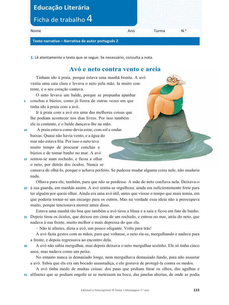 Português - 7º - Texto - Asa - Texto Narrat - Ficha4 | PDF