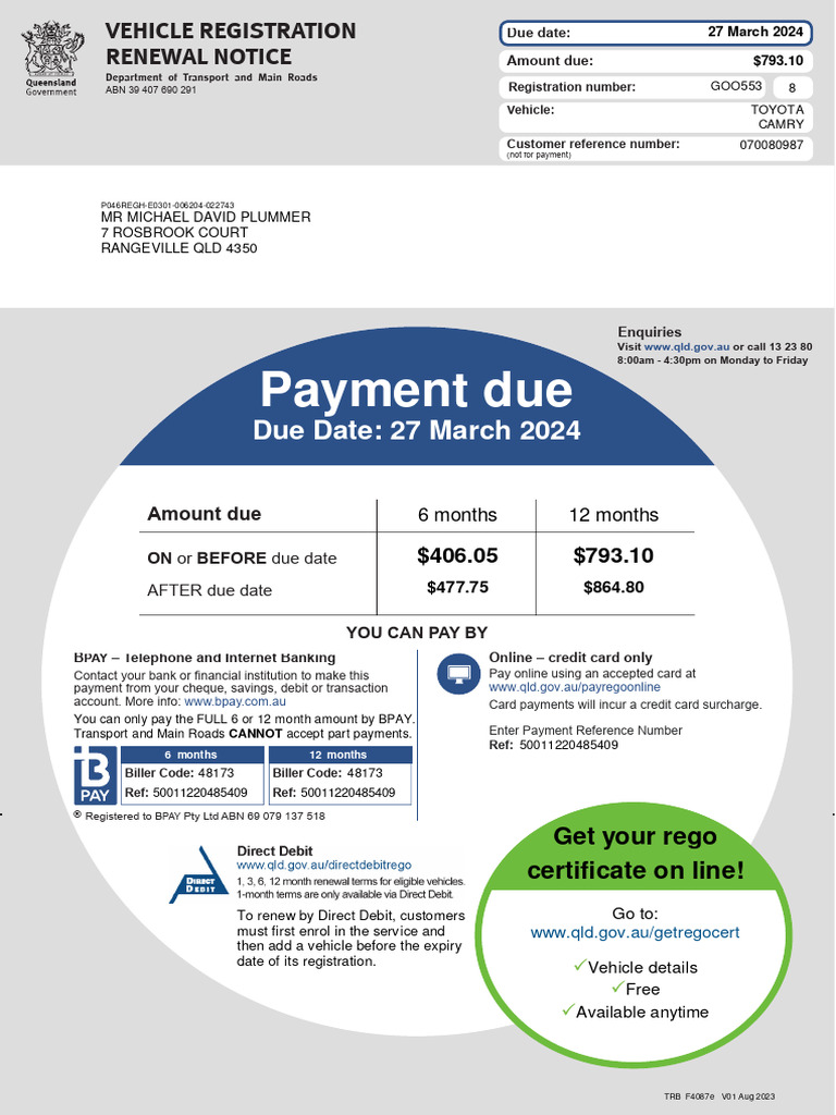 Registration Renewal Notice GOO553 240215 | PDF | Payments | Financial ...