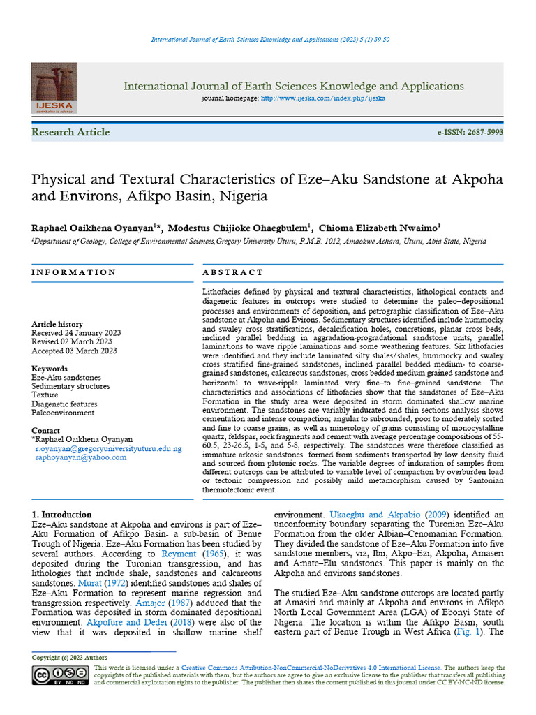 Physical and Textural Characteristics of Eze - Aku Sandstone at Akpoha ...