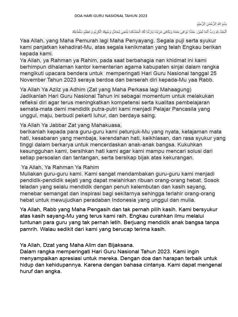 Doa Hari Guru Nasional 2025: Pahlawan Tanpa Tanda Jasa