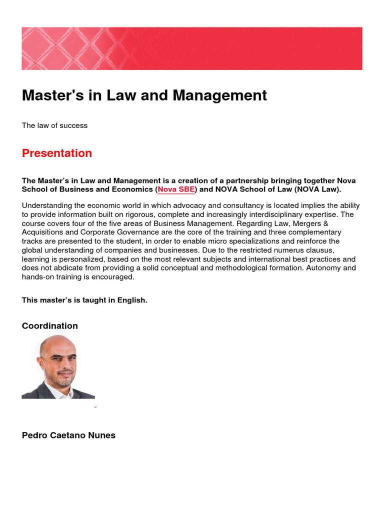 Master's in Law and Management Program | PDF | Academic Degree | Fee