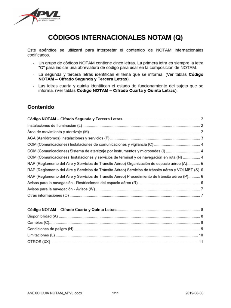 Códigos y Lectura de NOTAM | PDF | Aeroespacial | Seguridad de la aviación
