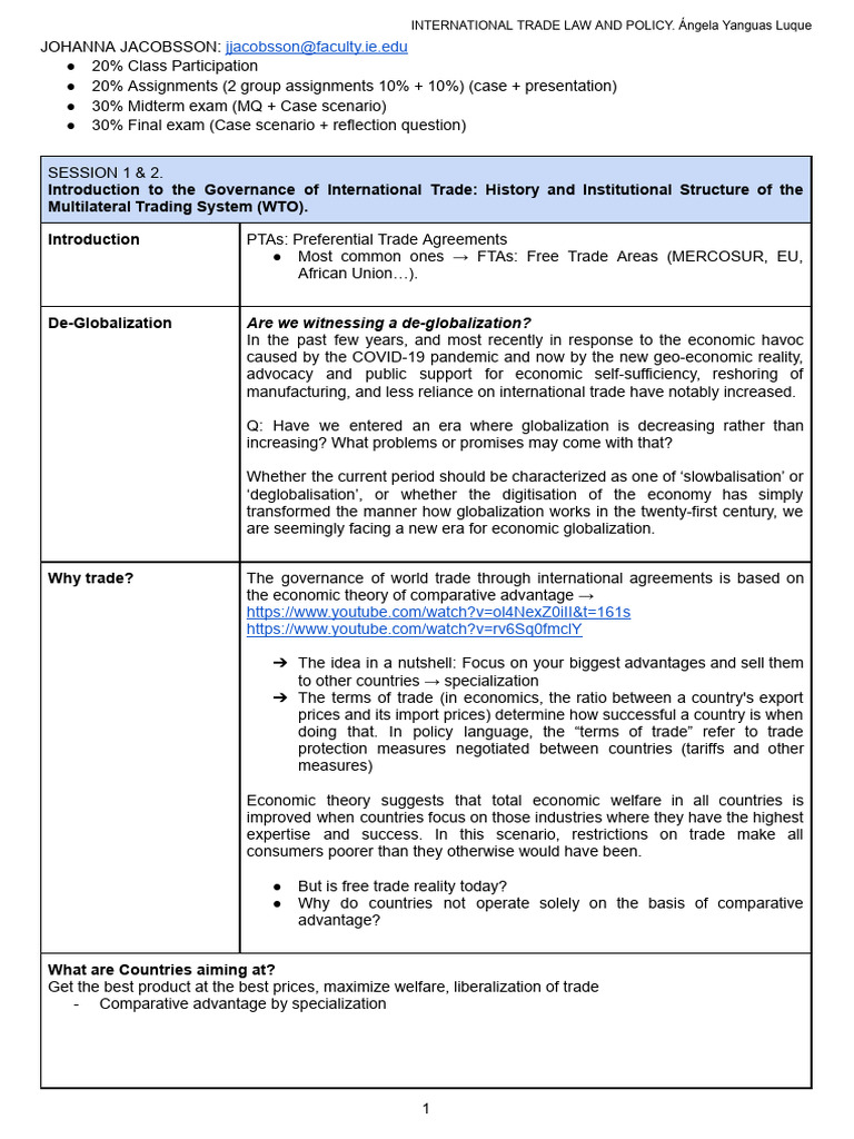 International Trade Law Overview | PDF | World Trade Organization | Non ...