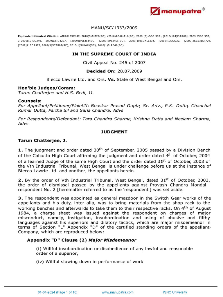 Supreme Court Ruling on Employee Dismissal | PDF | Tribunal | Appeal