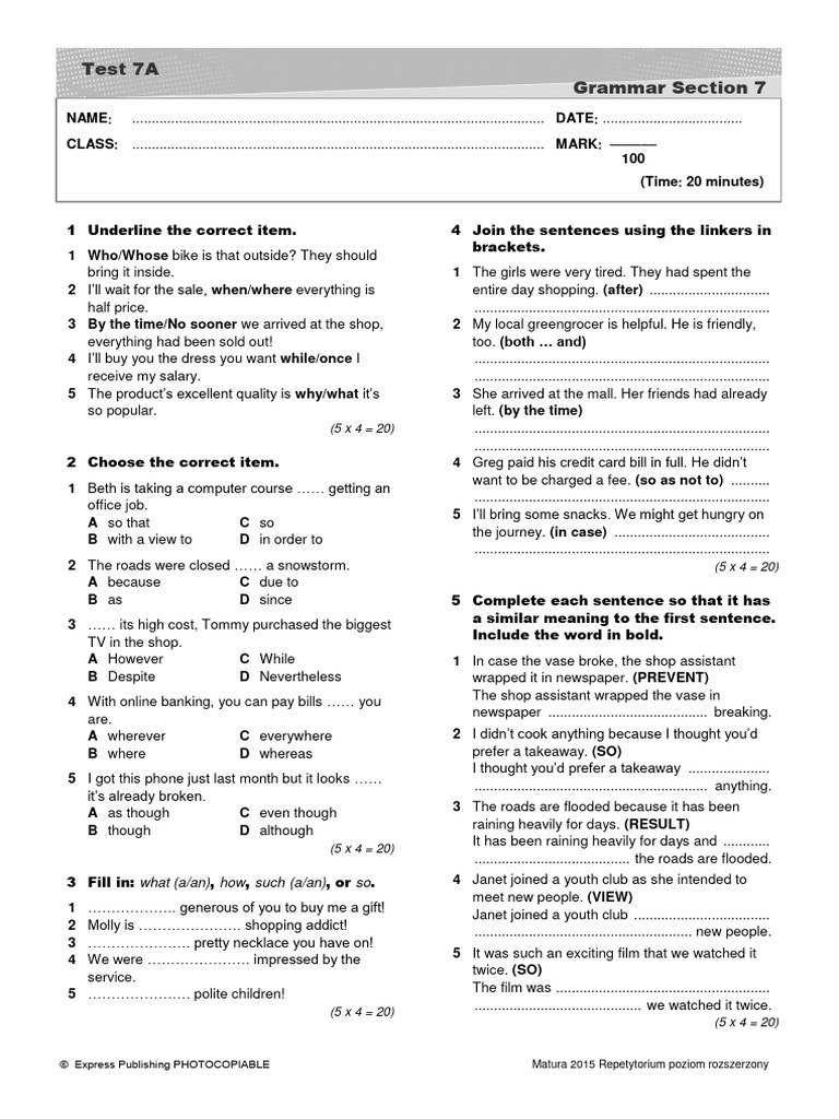 2 Matura 2015 Repetytorium PR Grammar Section 7 Test Ab | PDF