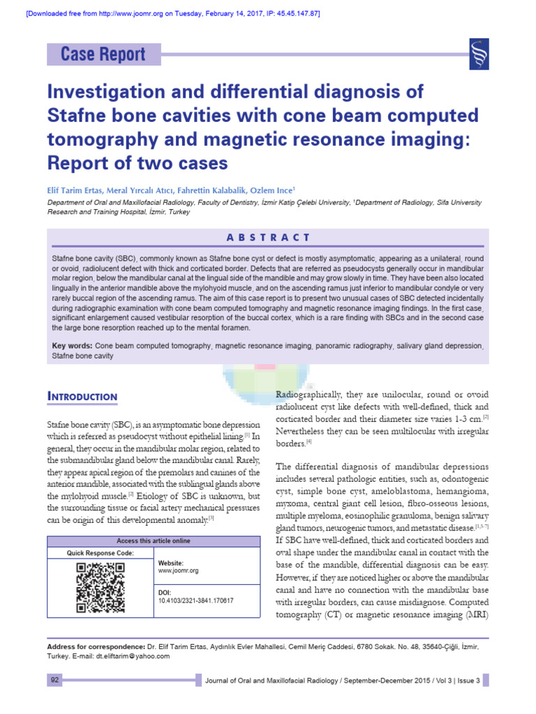 Dental Radiology: Stafne Bone Cavity Cases | PDF | Medical Specialties ...