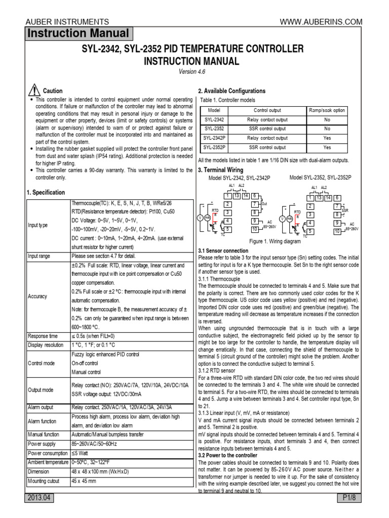 Auber SYL-2352P PID Controller Manual | PDF | Thermocouple | Thermostat