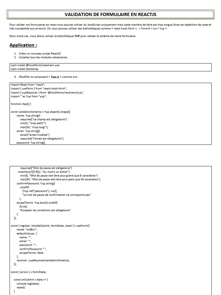 Validation de Formulaire en ReactJS | PDF | Informatique centralisée ...