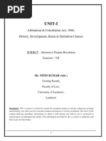 Unit-I: Arbitration & Conciliation Act, 1996: History, Development, Kinds & Definition Clauses