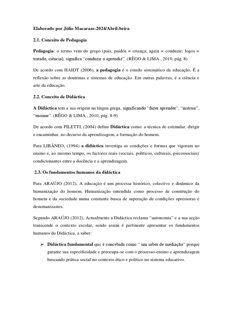 Fundamentos de Pedagogia e Didática | PDF | Pedagogia | Aprendizado