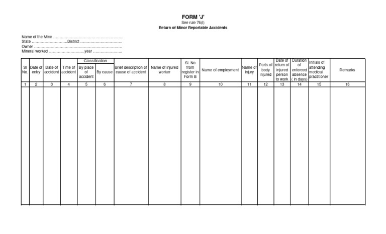 Form J: Minor Accident Report Template | PDF
