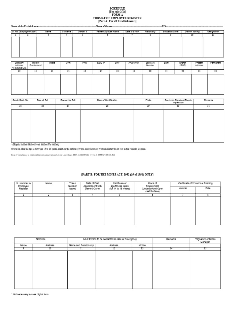 Employee Register Format Compliance Guide | PDF | Labor