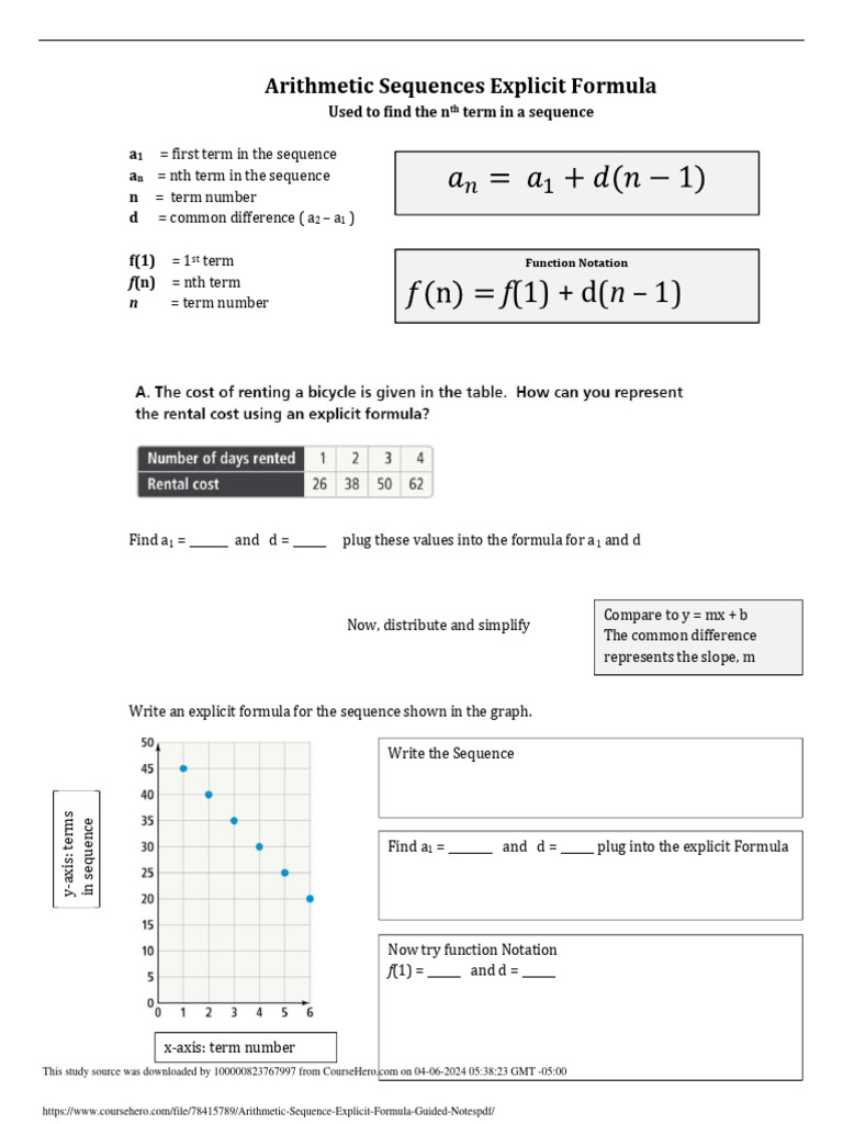 Arithmetic Sequence Explicit Formula Guided Notes PDF | PDF | Sequence ...