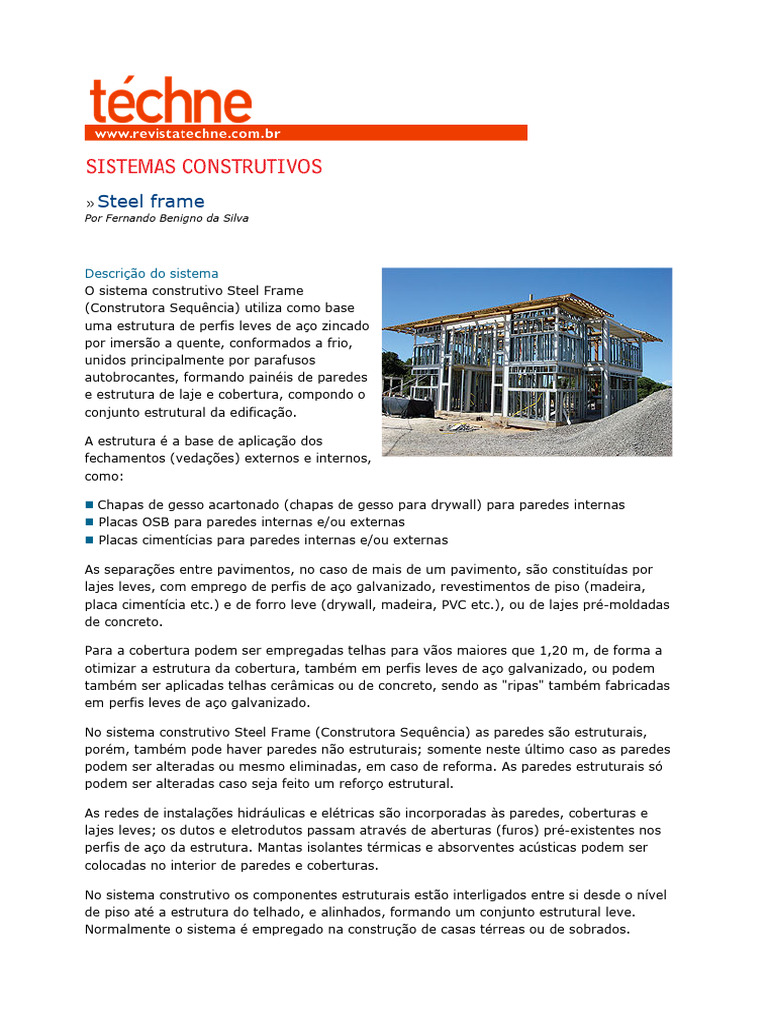 Sistema Construtivo Steel Frame Detalhado | PDF | Drywall | Desperdício