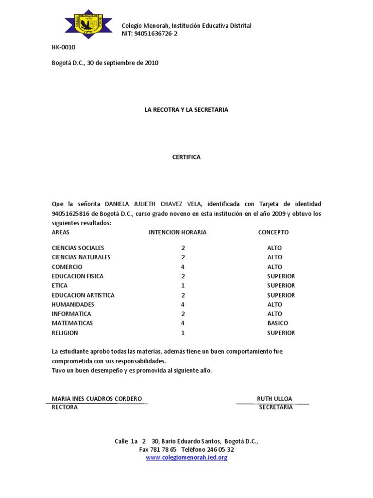 Certificado de Notas
