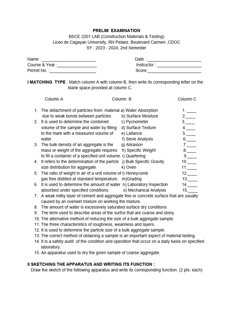 Prelim Examination | PDF | Materials | Physical Sciences