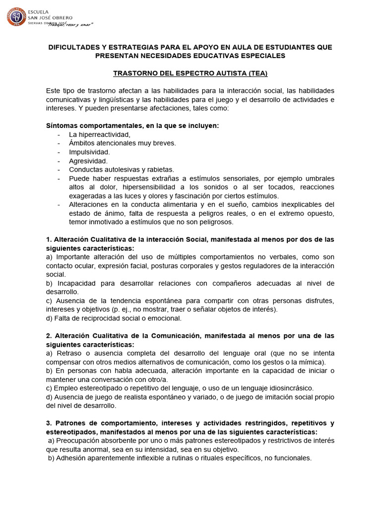 Estrategias para Apoyo en Aula - Tea y Asperger | PDF | Síndrome de ...