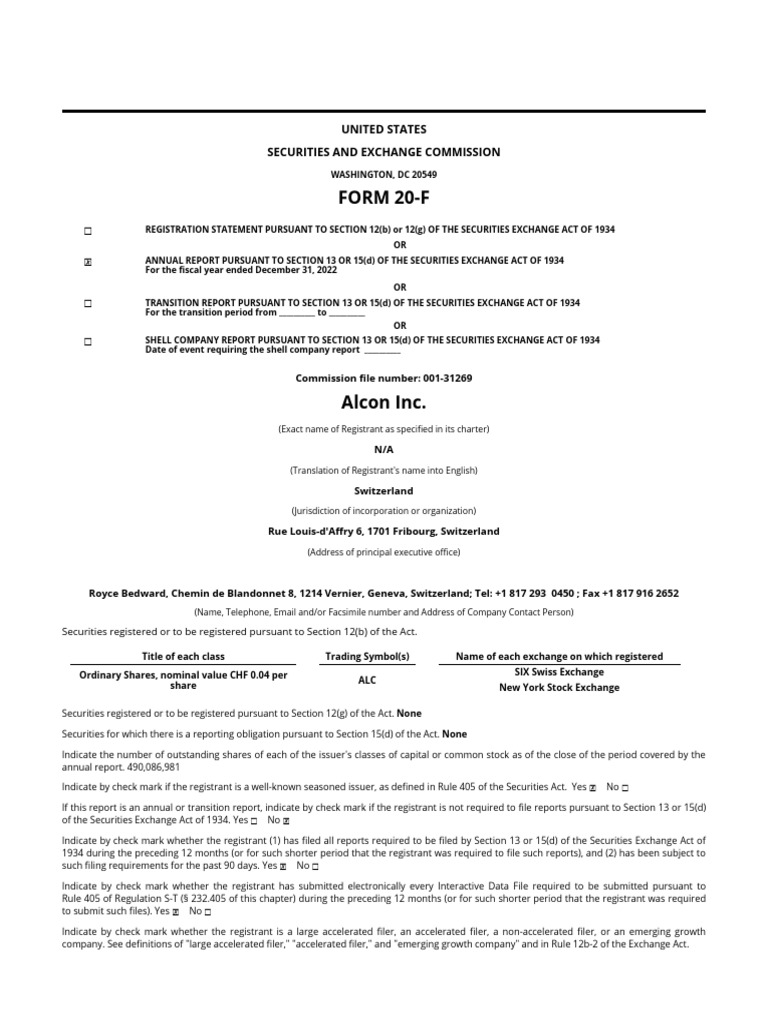Alcon 2022 Form 20 F | PDF | Mergers And Acquisitions | Computer Security