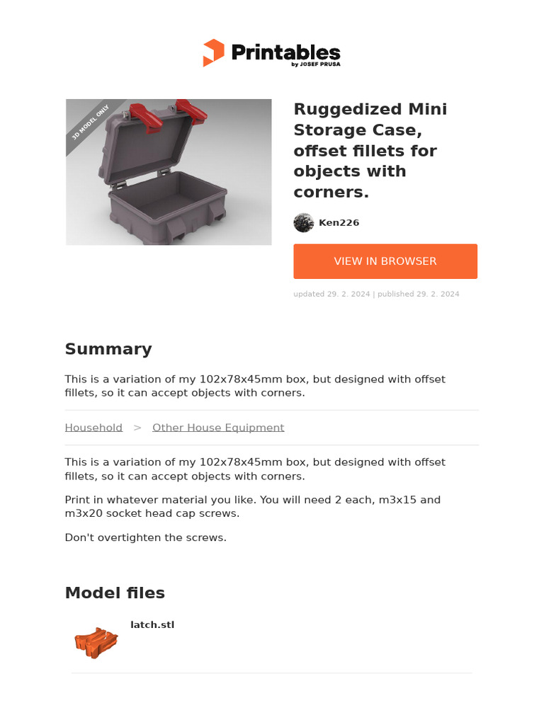 Ruggedized Mini Storage Case Offset Fillets For Objects With Corners | PDF