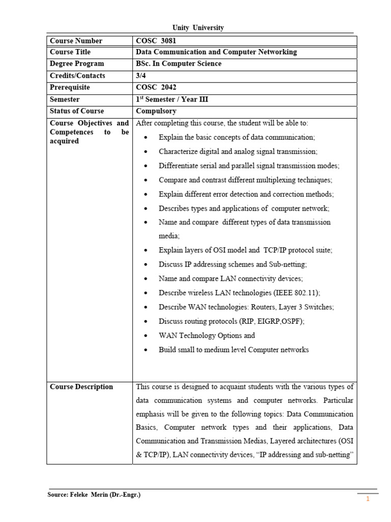 Data Comm & Networking Course | PDF | Computer Network | Osi Model