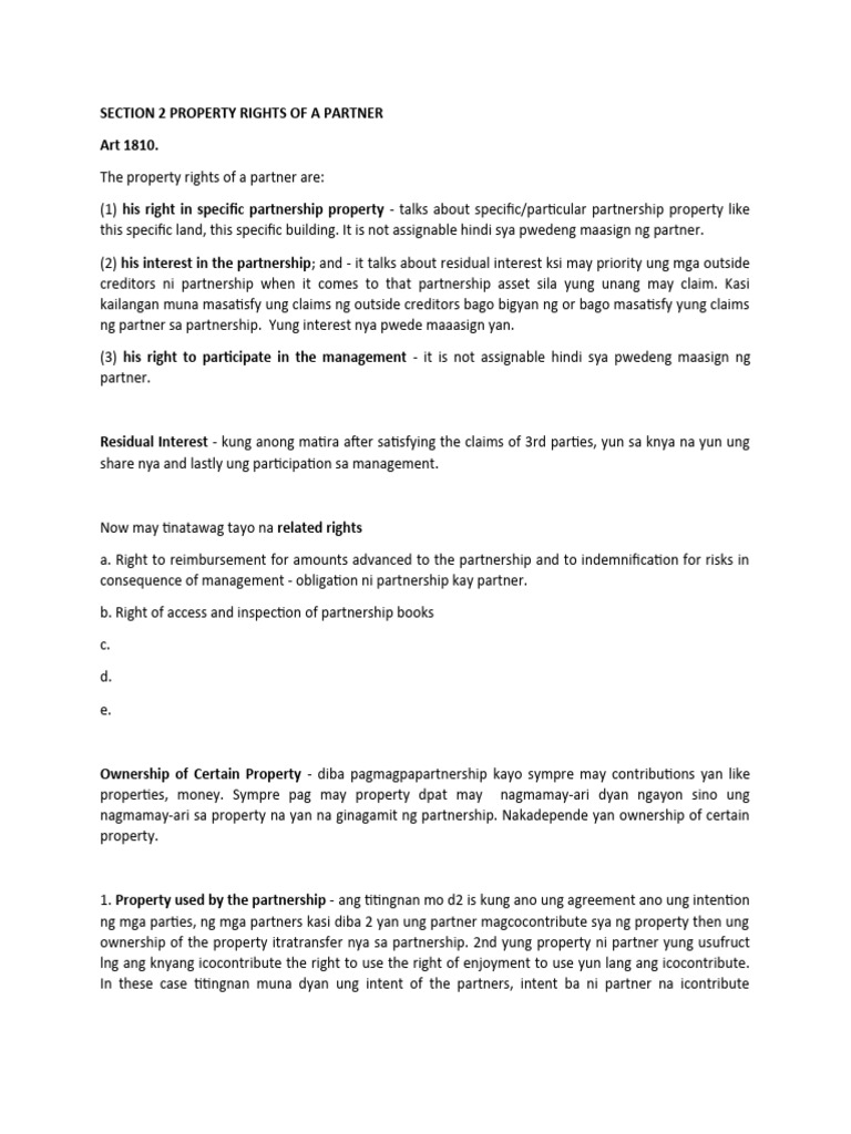 Property Rights of Partners Explained | PDF | Partnership | Concurrent ...