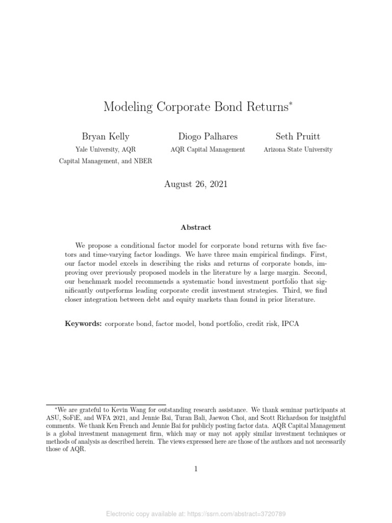 Modeling Corporate Bond Returns Download Free PDF Beta (Finance