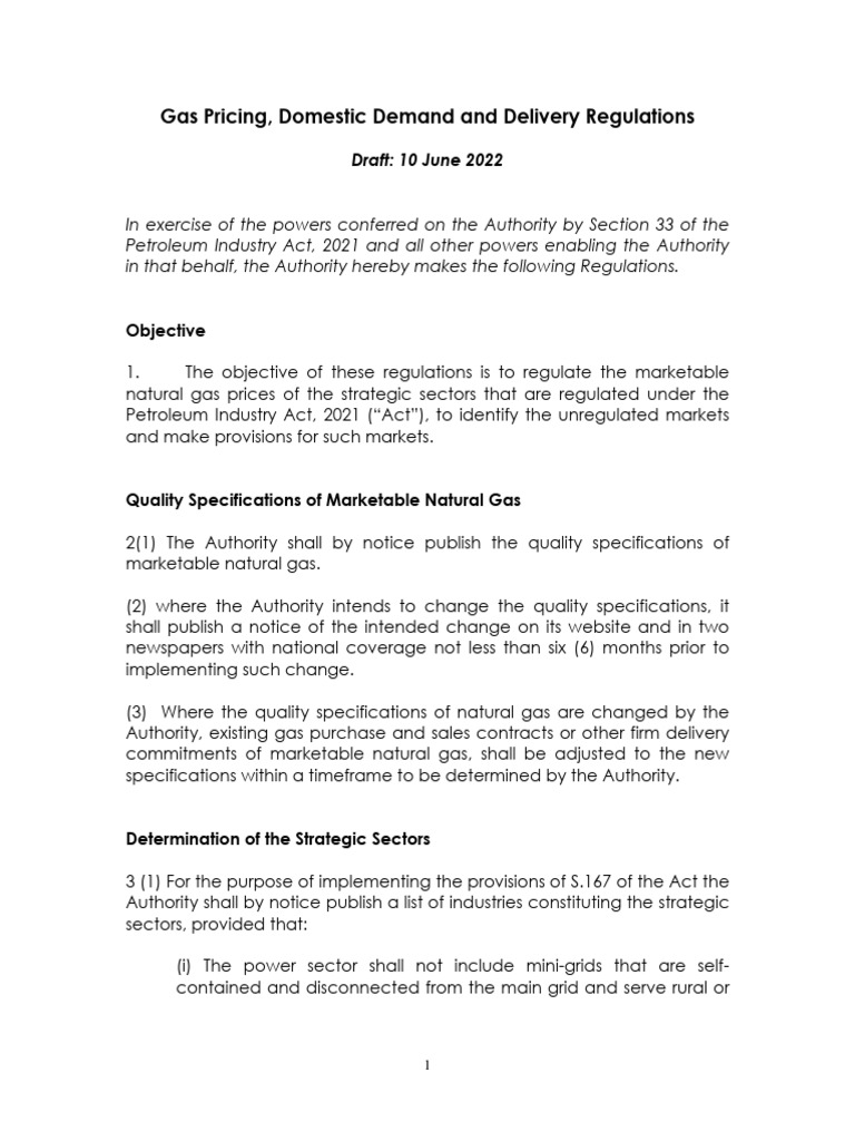 Gas Pricing Domestic Demand and Delivery Regulations PDF FINAL