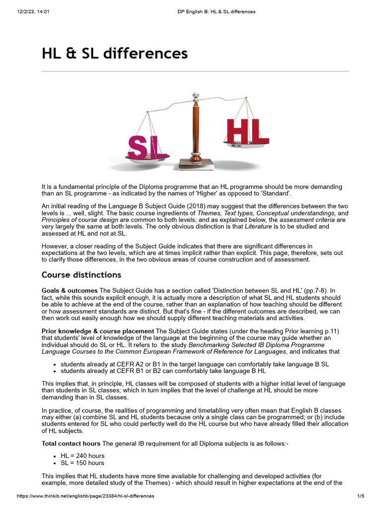 Differences Between IB English B HL & SL | PDF | Communication ...