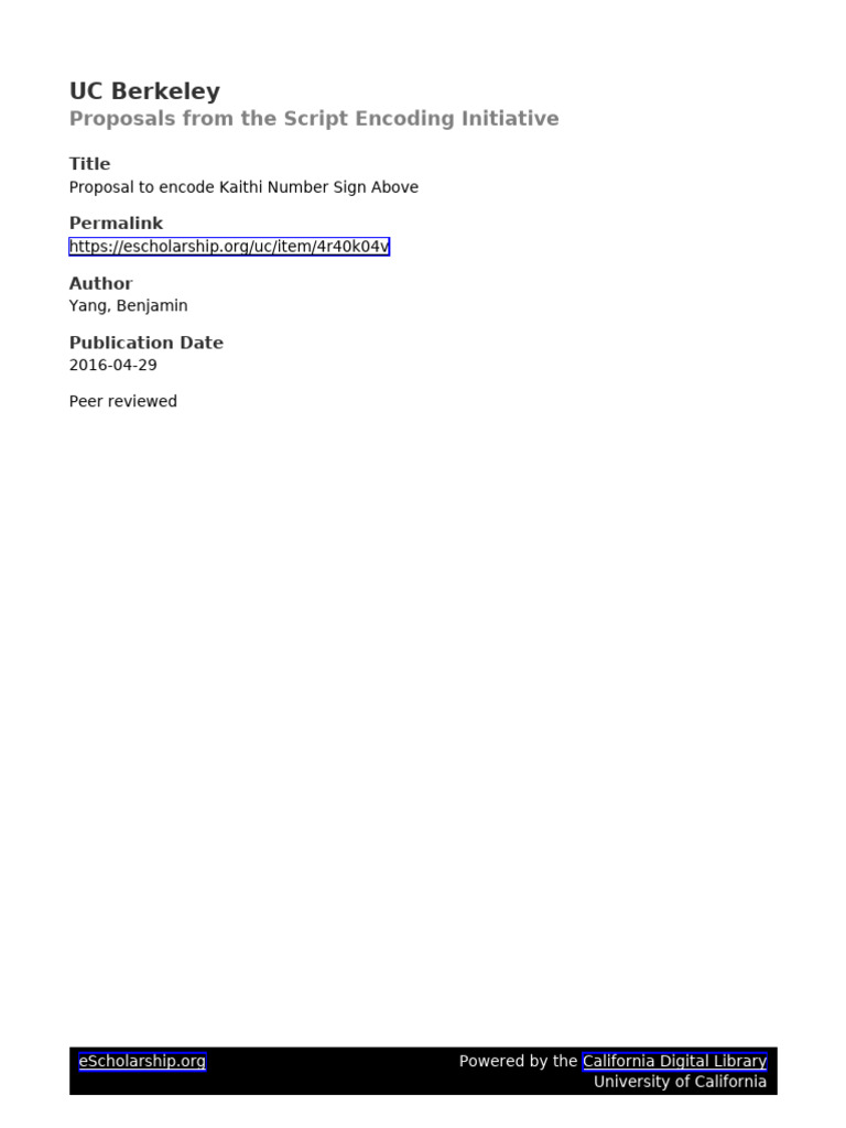 UC Berkeley: Proposals From The Script Encoding Initiative | PDF ...