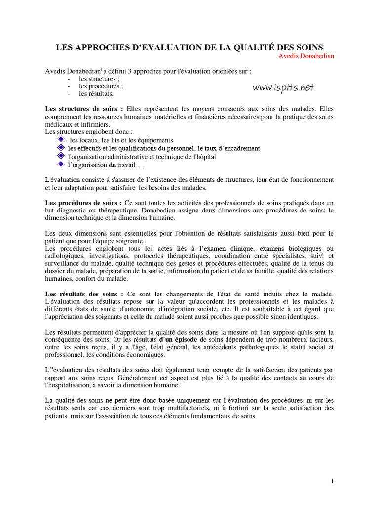 Évaluation de la qualité des soins selon Donabedian | PDF | Allaitement ...