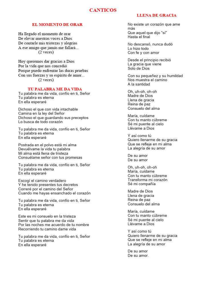 Canticos 08 de Abril | PDF | Amor | María, madre de Jesús