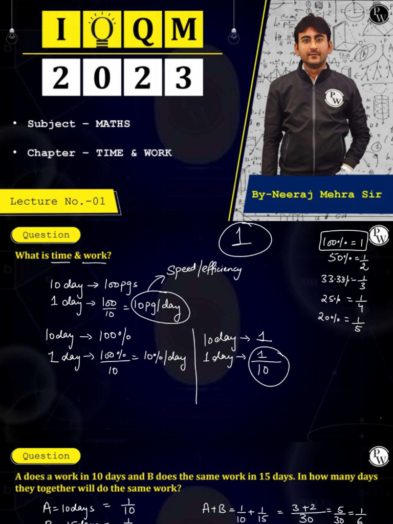 Quantitative aptitude 01 time and work class notes ioqm 2023 pdf