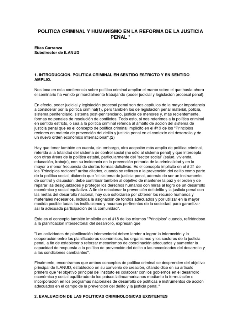 Politica Criminal y Humanismo en La Reforma de La Justicia Penal | PDF ...