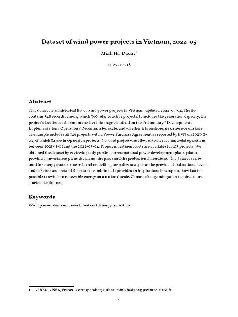 Vietnam Wind Power Projects Dataset 2022 | PDF | Offshore Wind Power ...