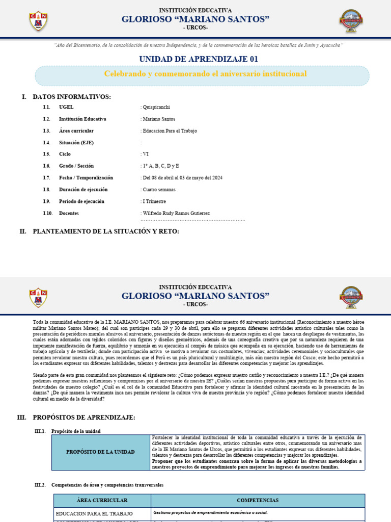 Esquema de Unidad de Aprendizaje 01 | PDF | Aprendizaje | Evaluación