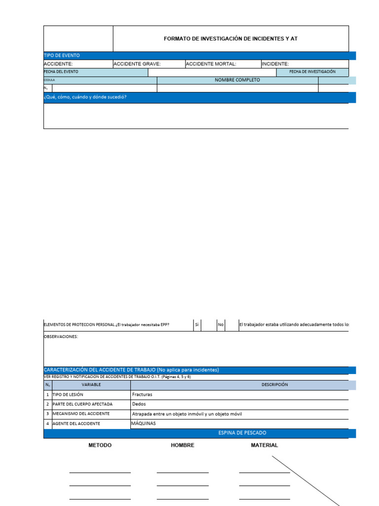 Formato de Investigacion de Accidentes e Incidentes-Raplicon | PDF ...