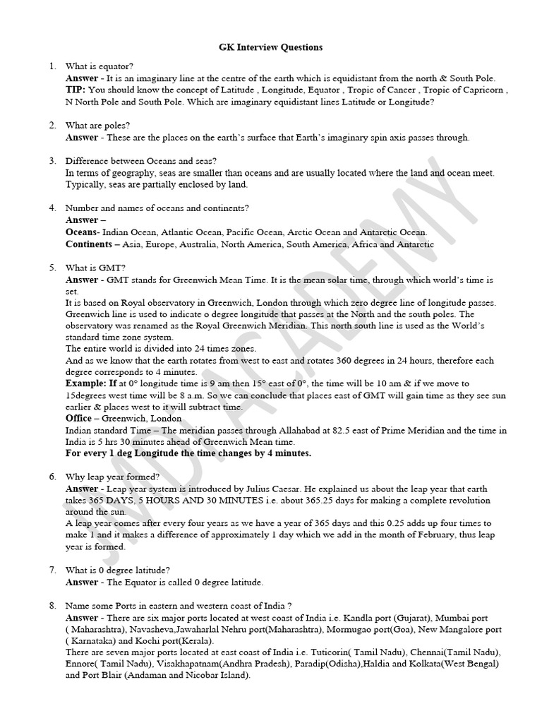Geography GK Interview Questions | PDF | Longitude | Equator