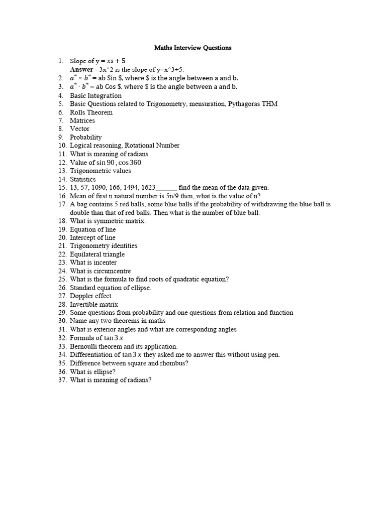 Maths interview questions pdf