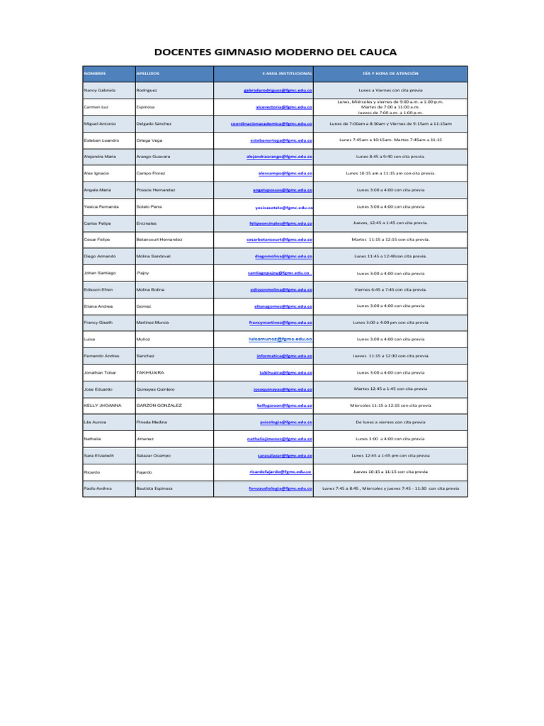 Horarios de Atención FGMC | PDF