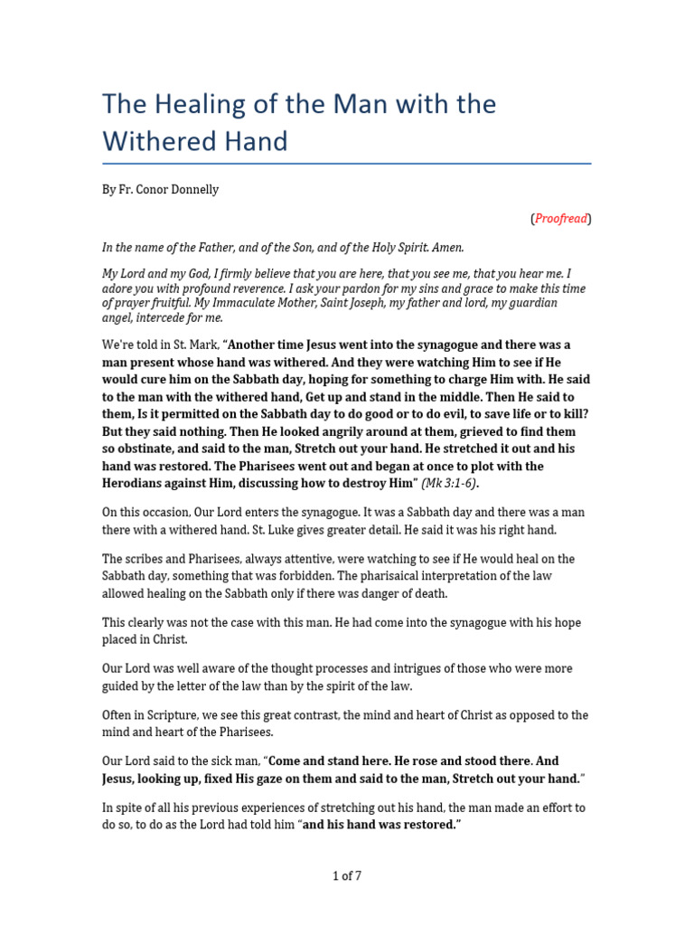 Healing of The Withered Hand - DWMPR 2 | PDF | Jesus | Virtue