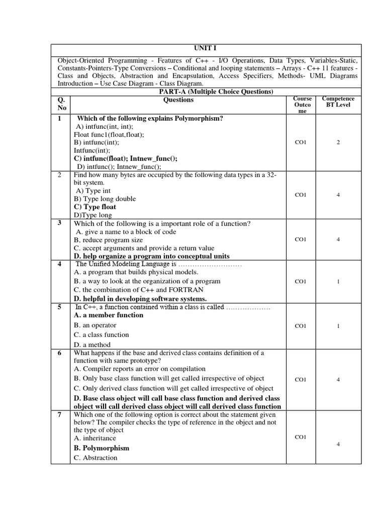 UNIT I Question Bank | PDF | Class (Computer Programming) | Method ...