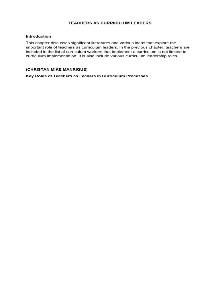 Teachers As Curriculum Leaders | PDF | Teachers | Curriculum