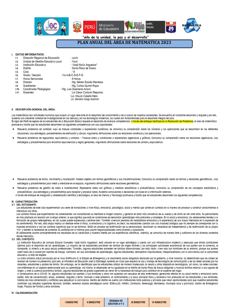Plan Anual de Matemáticas 2023 | PDF | Números | Decimal