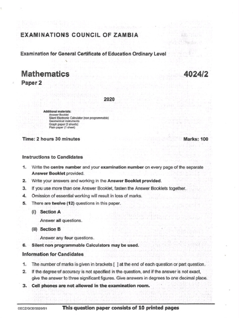 g12 Maths 2020 p2 Gce | PDF