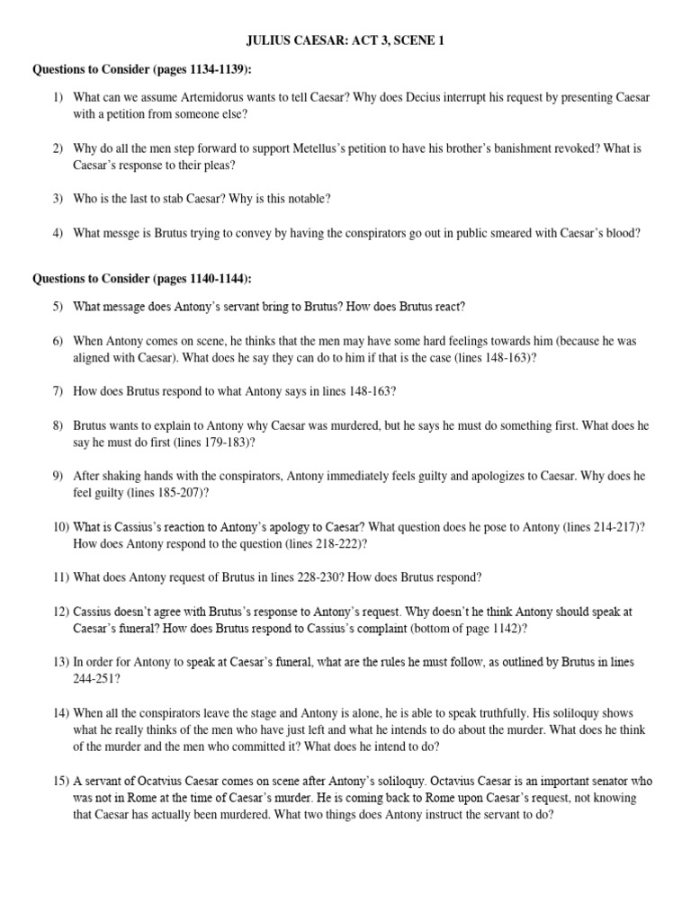 Act 3 Scene 1: Key Questions & Answers | PDF | Mark Antony | Julius Caesar