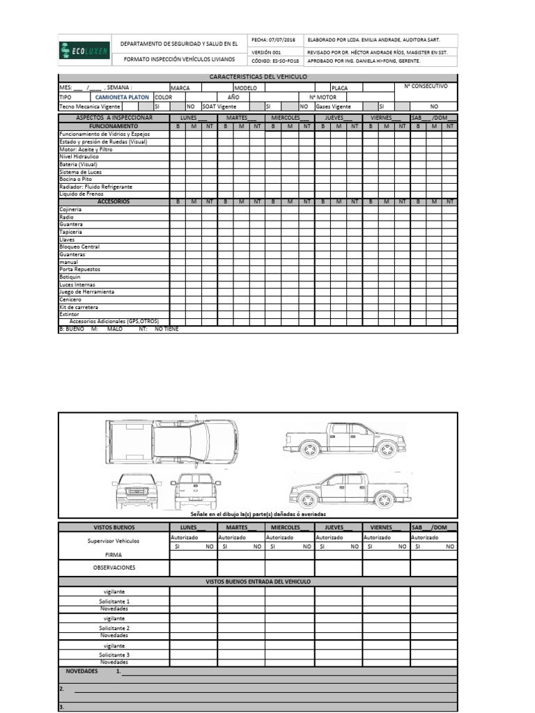 Inspección Vehicular: Formato y Checklist | PDF | Tecnología de ...