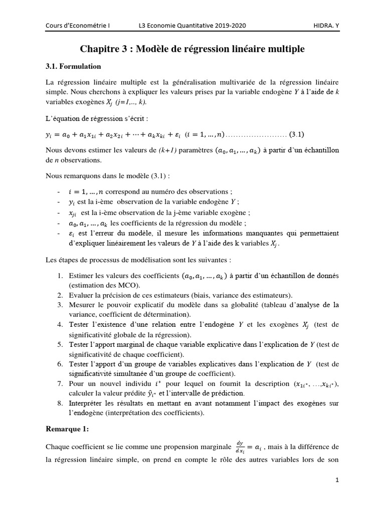 Modèle de régression linéaire multiple | PDF | Loi de probabilité ...